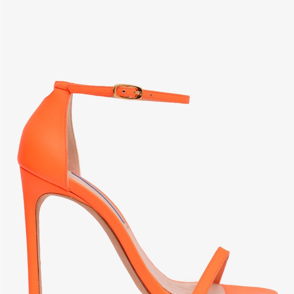 STUART WEITZMAN NEON ORANGE OPEN TOE HEELS
